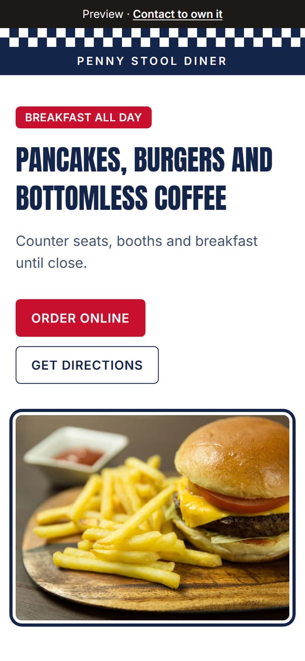 Penny Stool Diner site on a phone
