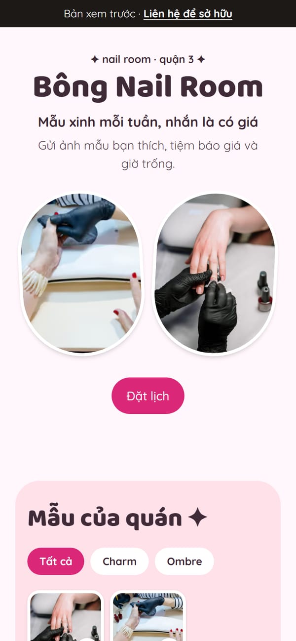 Site mẫu Bông Nail Room trên điện thoại