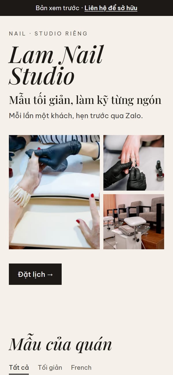 Site mẫu Lam Nail Studio trên điện thoại