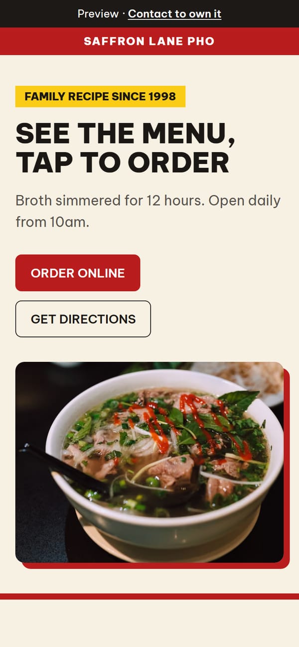 Saffron Lane Pho site on a phone